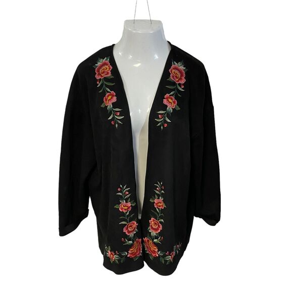 Umgee Cardigan Womens Medium Open Face Floral Embroidery Boho Kimono Lagenlook - Picture 8 of 13
